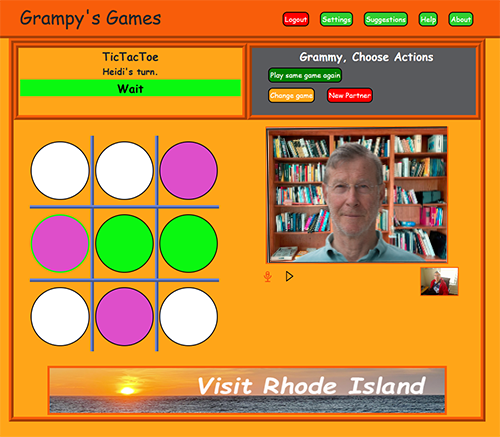 Game screen with  video and Tic-Tac-Toe.